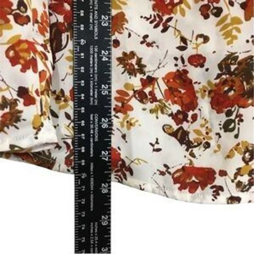 Adrianna Papell Womens XL Floral V-Neck Blouse Long Sleeve Rust Mustard - Picture 5 of 9